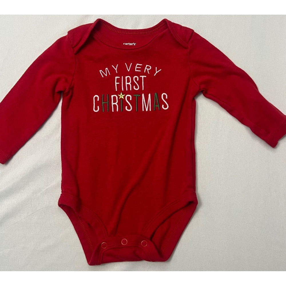 Carters Red My Very First Christmas Long Sleeve Bodysuit 6 Months Holiday Baby
